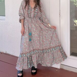 ShopEvelynne Floral Maxi Dress in Mint, Pink and Cream